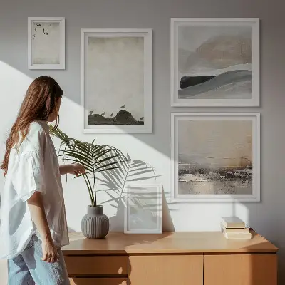 Polittico con cornice decorato con uccelli, rocce e pennellate