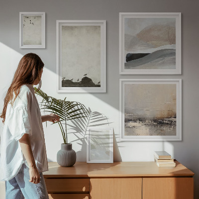 Polittico con cornice Uccelli rocce pennellate decorazioni