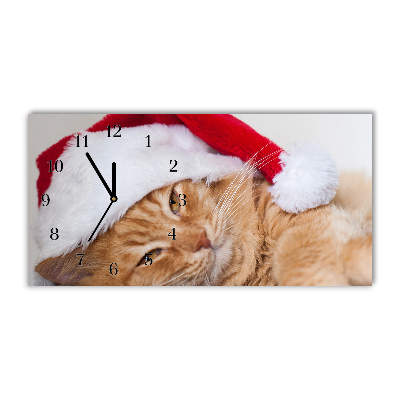 Orologio in vetro Orizzontale Cappello di Babbo Natale gatto 