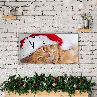 Orologio in vetro Orizzontale Cappello di Babbo Natale gatto 