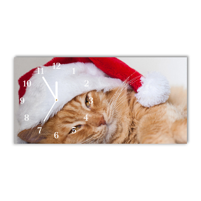 Orologio in vetro Orizzontale Cappello di Babbo Natale gatto 