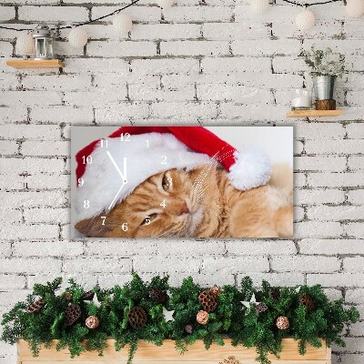 Orologio in vetro Orizzontale Cappello di Babbo Natale gatto 