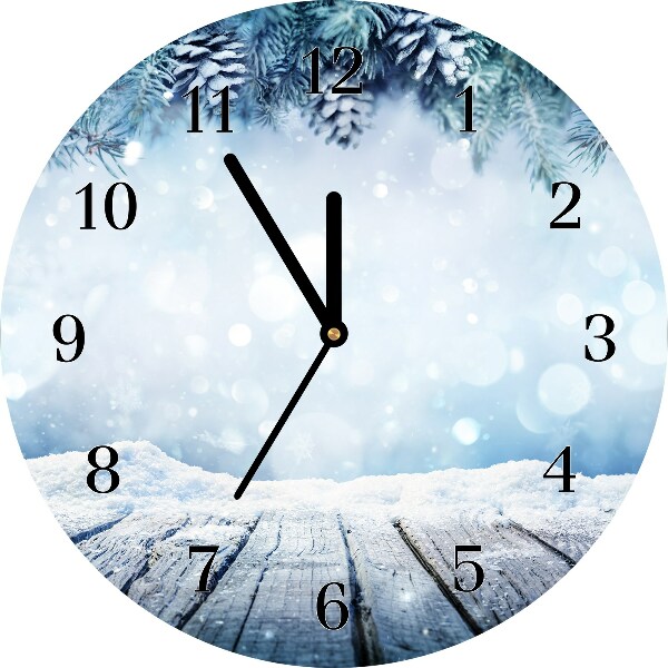 Orologio rotondo in vetro Okrągły Inverno Neve Albero di Natale