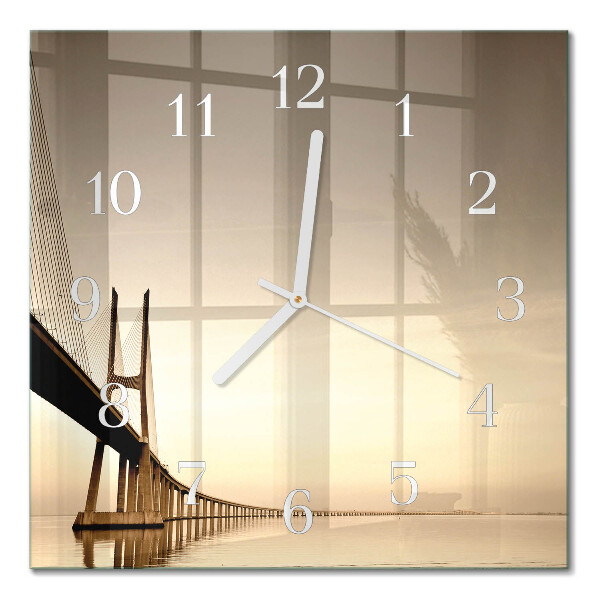 Orologio in vetro decorativo quadrato Ponte in seppia