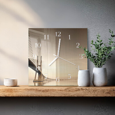 Orologio in vetro decorativo quadrato Ponte in seppia