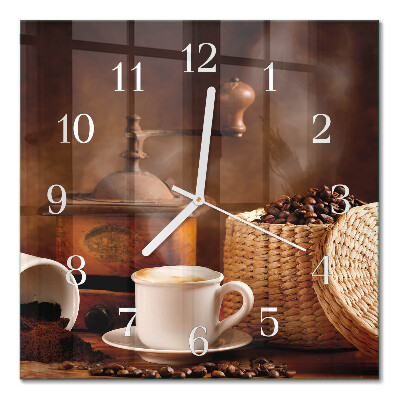 Quadrato orologio quadrato in vetro Una tazza di caffè