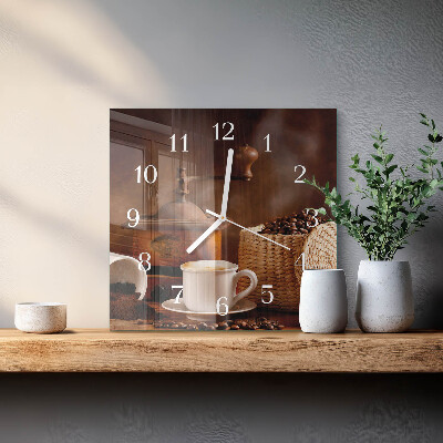 Quadrato orologio quadrato in vetro Una tazza di caffè