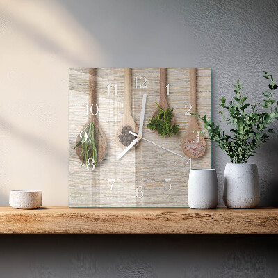 Quadrato orologio quadrato in vetro Cucchiaio di legno