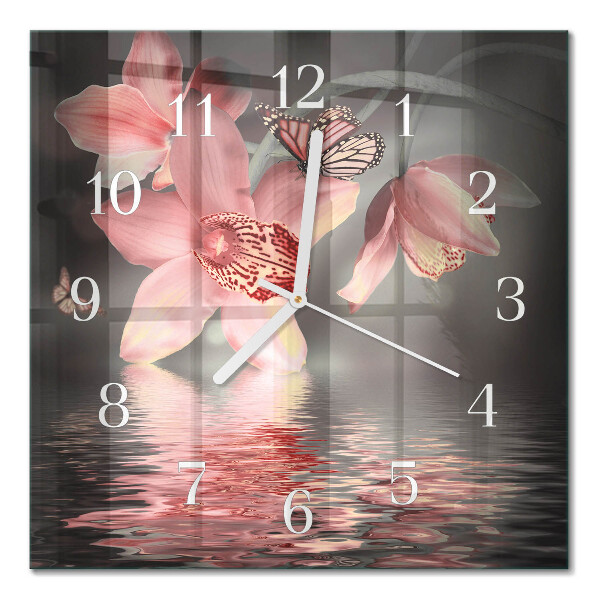 Quadrato orologio quadrato in vetro Orchidea