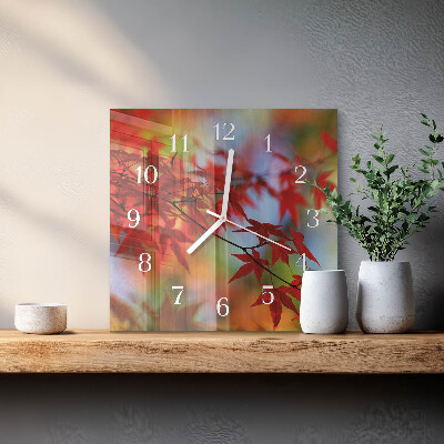 Quadrato orologio quadrato in vetro Foglie d'acero