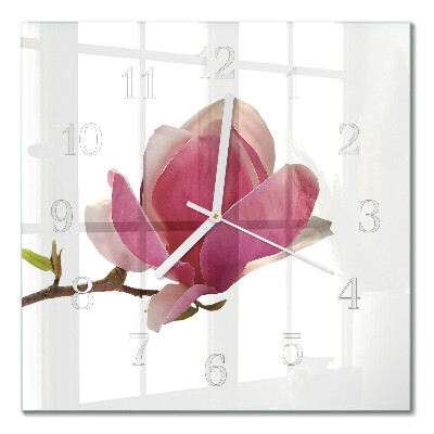 Quadrato orologio quadrato in vetro Fiore di magnolia