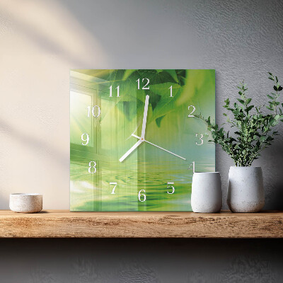 Quadrato orologio quadrato in vetro Foglie