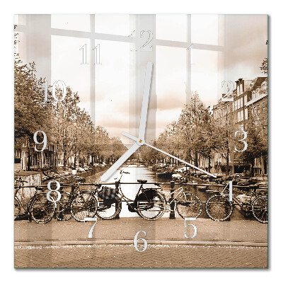Orologio in vetro decorativo quadrato Amsterdam in seppia