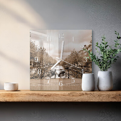 Orologio in vetro decorativo quadrato Amsterdam in seppia