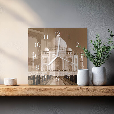 Orologio in vetro decorativo quadrato Taj Mahal in seppia