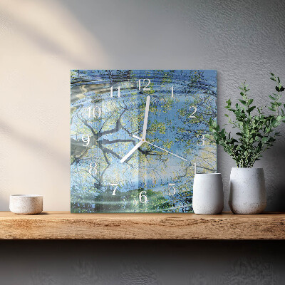 Orologio da parete quadrato Alberi, acqua