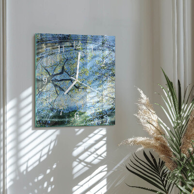 Orologio da parete quadrato Alberi, acqua