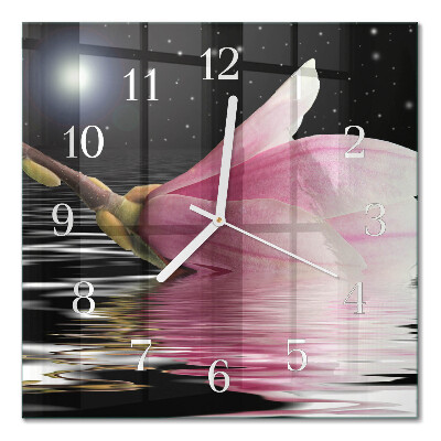Quadrato orologio quadrato in vetro Fiore di magnolia