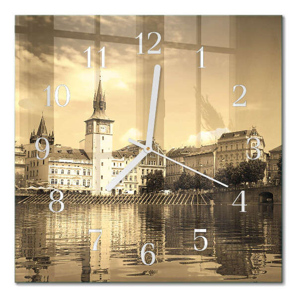 Quadrato orologio quadrato in vetro Castello in seppia