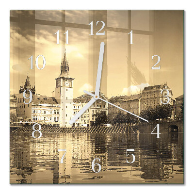 Quadrato orologio quadrato in vetro Castello in seppia