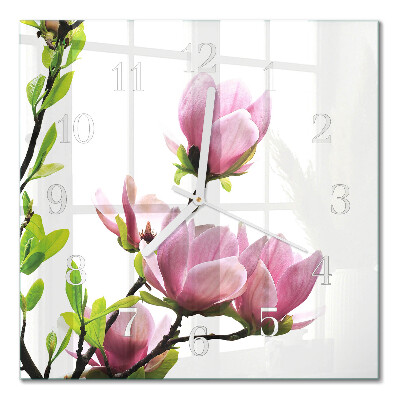 Quadrato orologio quadrato in vetro Fiore di magnolia
