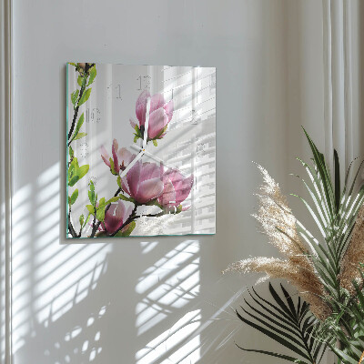 Quadrato orologio quadrato in vetro Fiore di magnolia