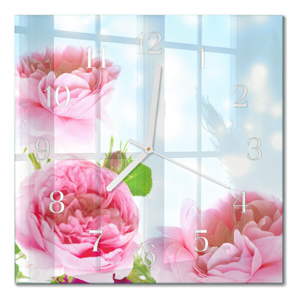 Quadrato orologio quadrato in vetro Peonie