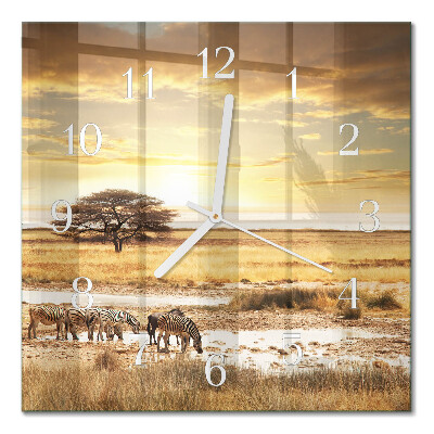 Orologio in vetro decorativo quadrato Zebre