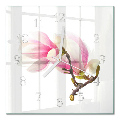 Orologio in vetro decorativo quadrato Fiore di magnolia
