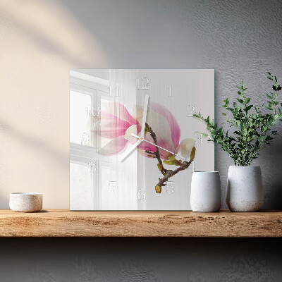 Orologio in vetro decorativo quadrato Fiore di magnolia