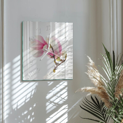 Orologio in vetro decorativo quadrato Fiore di magnolia