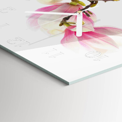 Orologio in vetro decorativo quadrato Fiore di magnolia