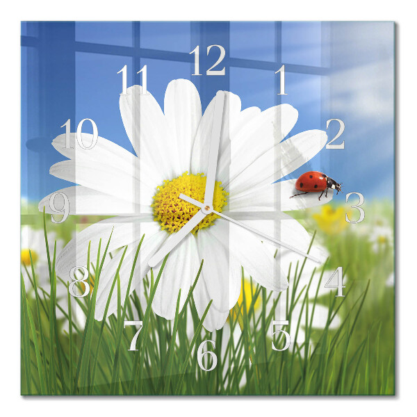 Orologio in vetro decorativo quadrato Il fiore e la coccinella
