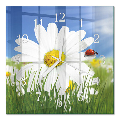 Orologio in vetro decorativo quadrato Il fiore e la coccinella