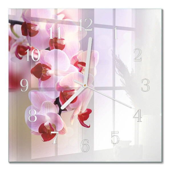 Quadrato orologio quadrato in vetro Orchidea