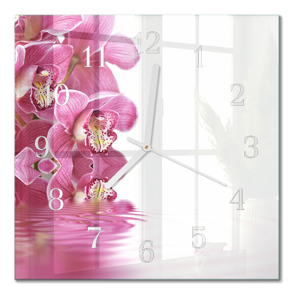 Quadrato orologio quadrato in vetro Orchidea