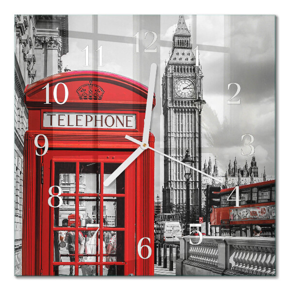 Quadrato orologio quadrato in vetro Cabina telefonica rossa