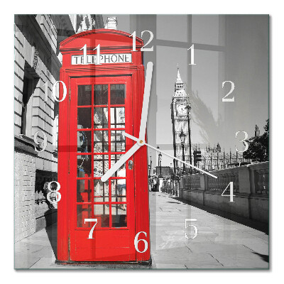 Quadrato orologio quadrato in vetro Cabina telefonica rossa
