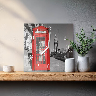 Quadrato orologio quadrato in vetro Cabina telefonica rossa