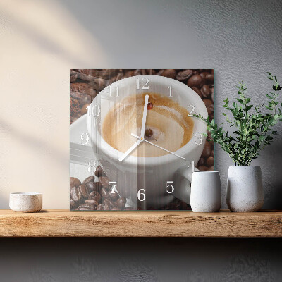 Quadrato orologio quadrato in vetro Una tazza di caffè