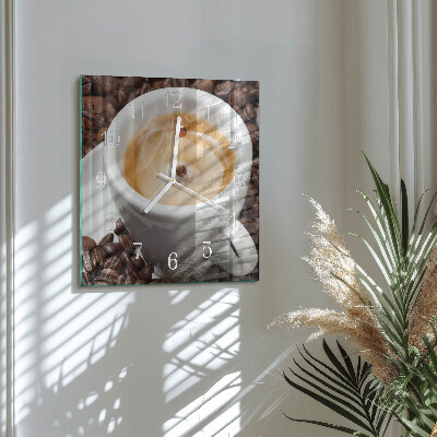 Quadrato orologio quadrato in vetro Una tazza di caffè