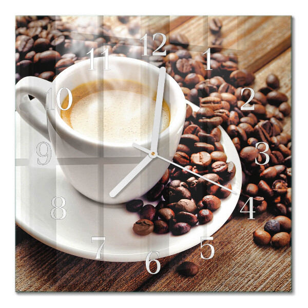 Quadrato orologio quadrato in vetro Una tazza di caffè