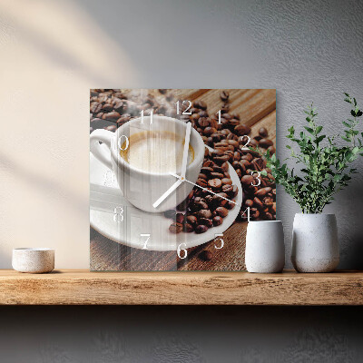 Quadrato orologio quadrato in vetro Una tazza di caffè