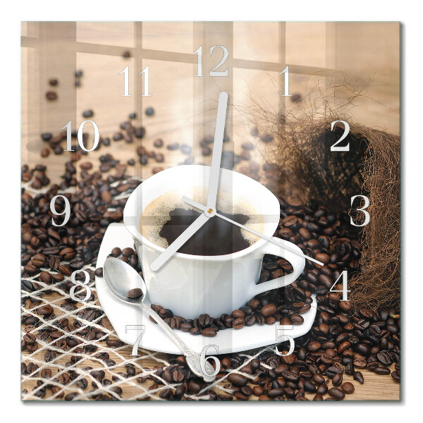 Quadrato orologio quadrato in vetro Una tazza di caffè