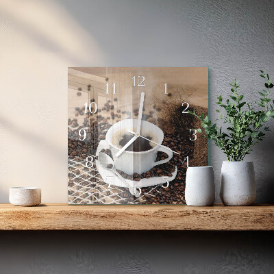 Quadrato orologio quadrato in vetro Una tazza di caffè
