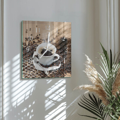 Quadrato orologio quadrato in vetro Una tazza di caffè