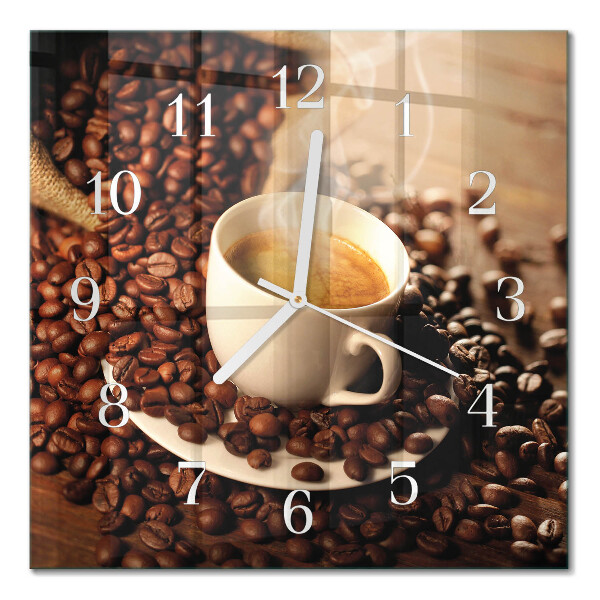 Orologio in vetro decorativo quadrato Una tazza di caffè
