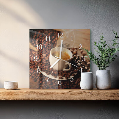 Orologio in vetro decorativo quadrato Una tazza di caffè