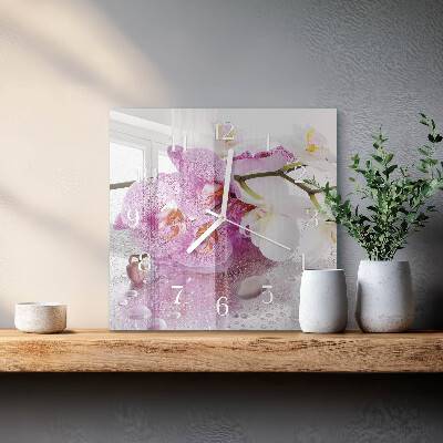 Quadrato orologio quadrato in vetro Orchidea