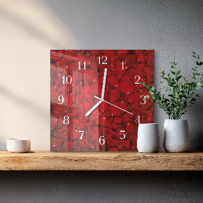 Orologio in vetro decorativo quadrato Petali di rosa